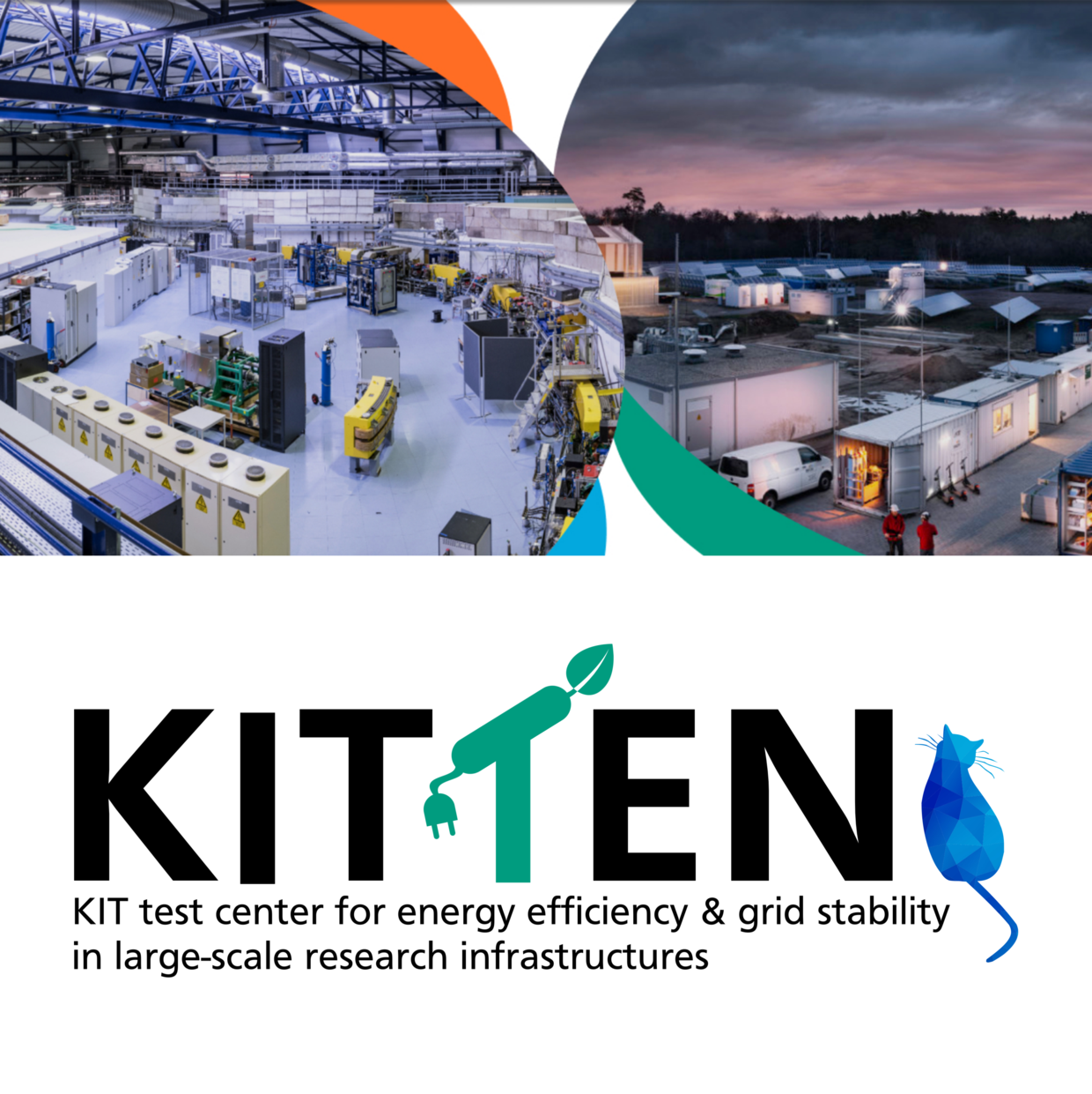 KIT KITTEN Logo und Fotografie der beiden beteiligten Labore KARA Beschleunigeranlage und EnergyLab
